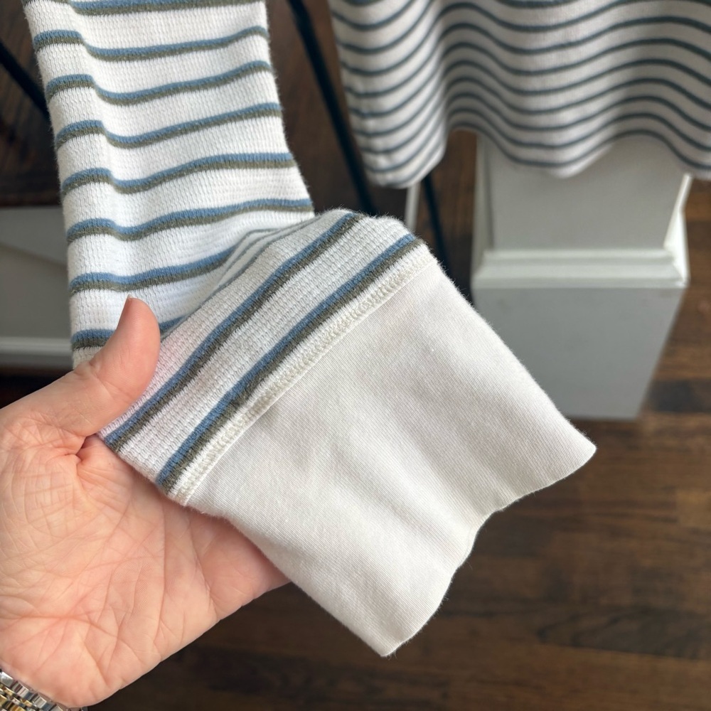 L.L. Bean Blue and Cream Striped Henley Shirt Size Large - Picture 4 of 6